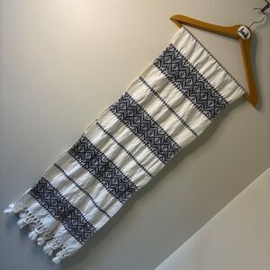 Navy Blue White Patterned Embroidered Table Runner approx 78 inches long